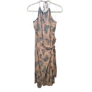 Aakaa Backless Floral Halter Side Tie MIDI Dress Spring Summer Event Sz L